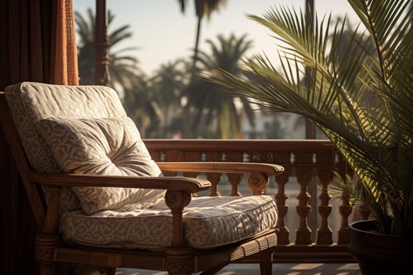 Comfortable chair on a terrace with palm trees views